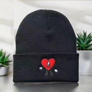 🆕💙🆕 Bad Bunny Black Beannie, Hat/Winter UNISEX